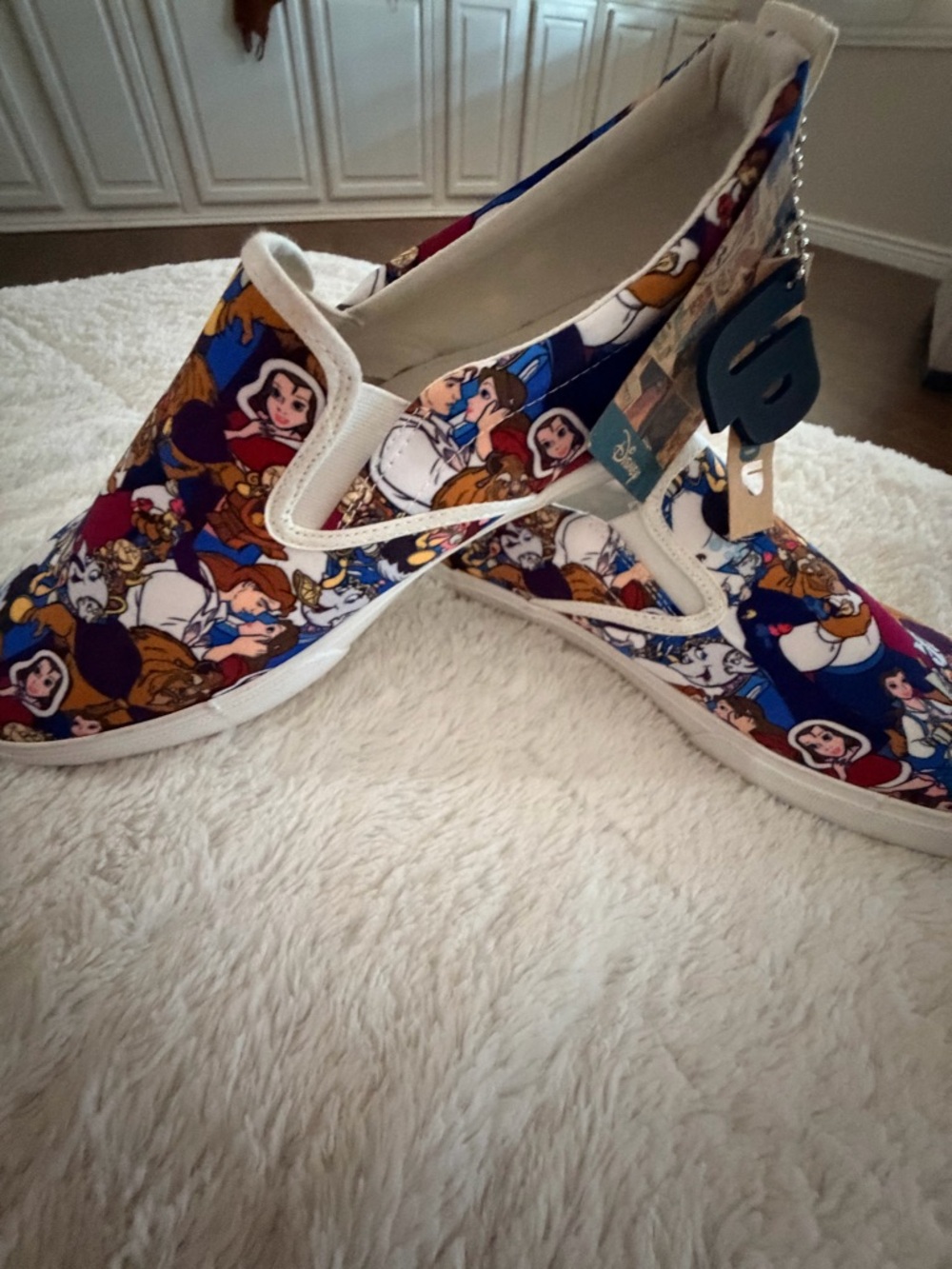 Disney Blue White Multicolor Princess Character Slip-On Shoes